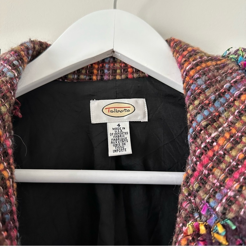 Talbots Tweed Jacket Rainbow Colorful Knit Blazer Fringe Funky Rodeo Witchy Pink - Picture 2 of 16
